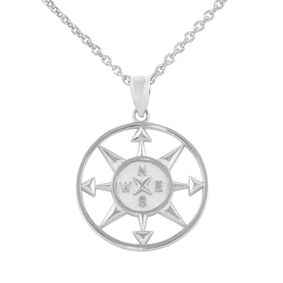 Gold Compass Circle Pendant Necklace (Available in Yellow/Rose/White Gold)