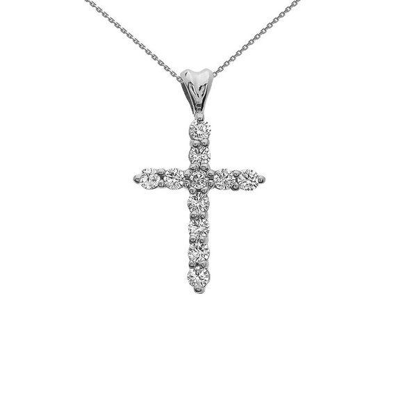 Cubic Zirconia Cross White Gold Pendant Necklace