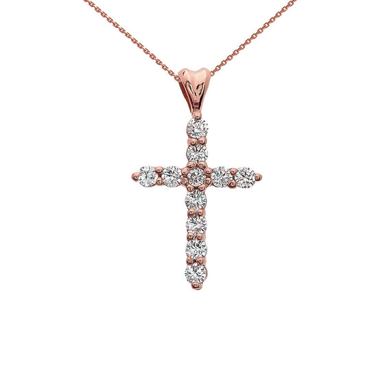 Cubic Zirconia Cross Rose Gold Pendant Necklace