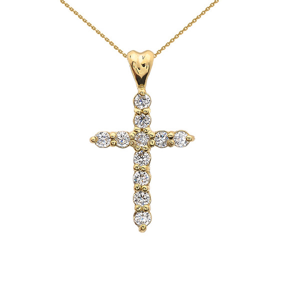 Yellow Gold Elegant Cubic Zirconia (CZ) Cross Pendant Necklace