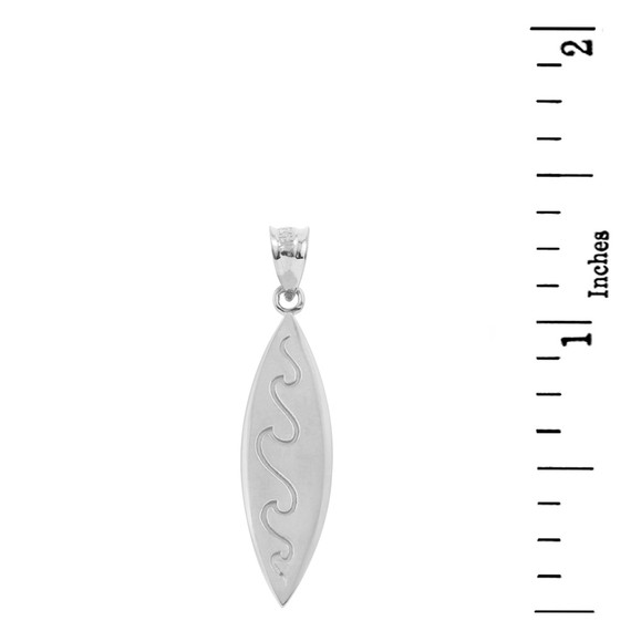 White Gold Surfboard Waves Beach Bum Pendant Necklace