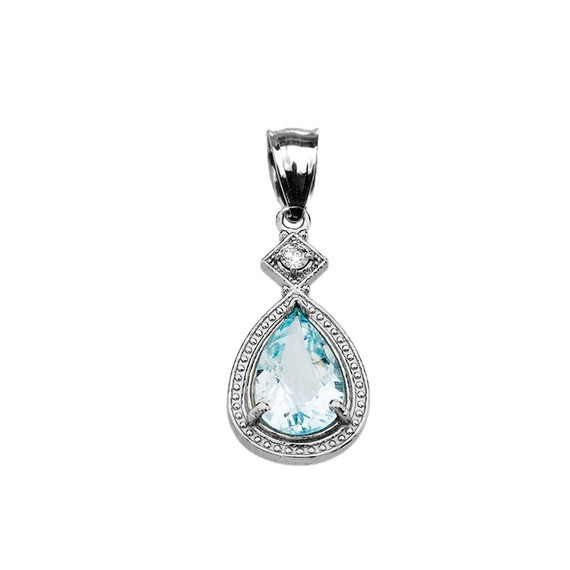 White Gold Aquamarine and Diamond Pendant Necklace