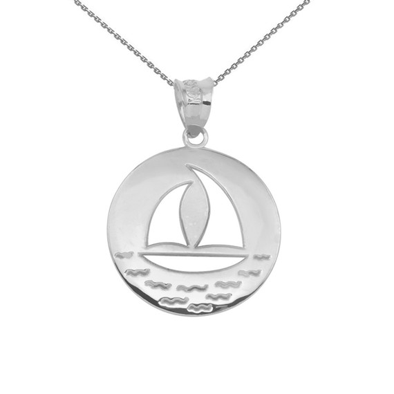 Gold Nautical Sailboat Silhouette Pendant Necklace (Available in Yellow/Rose/White Gold)