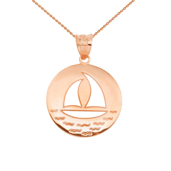 Gold Nautical Sailboat Silhouette Pendant Necklace (Available in Yellow/Rose/White Gold)