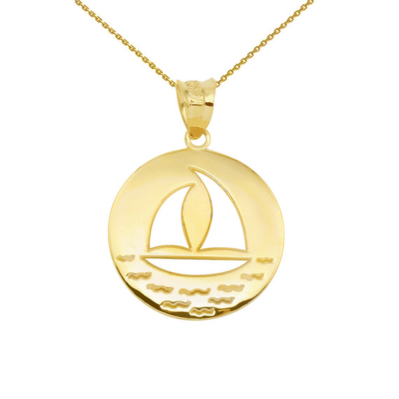 Gold Nautical Sailboat Silhouette Pendant Necklace (Available in Yellow/Rose/White Gold)