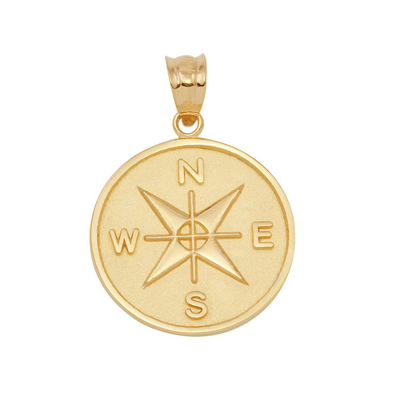 Gold Compass Medallion Pendant Necklace (Available in Yellow/Rose/White Gold)