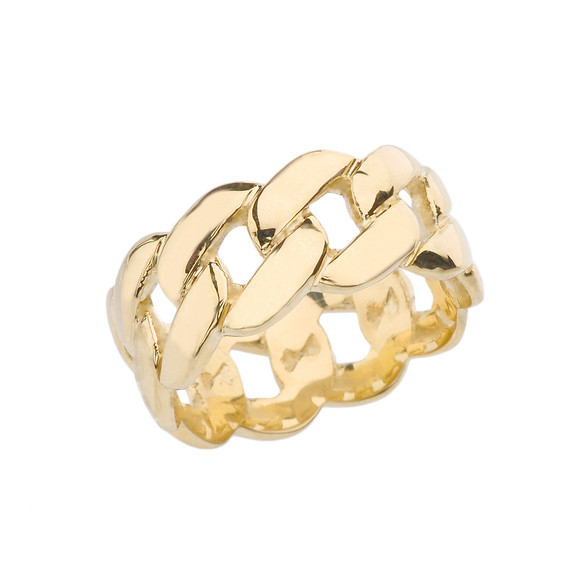 Gold 10 mm Unisex Cuban Link Chain Eternity Band Ring