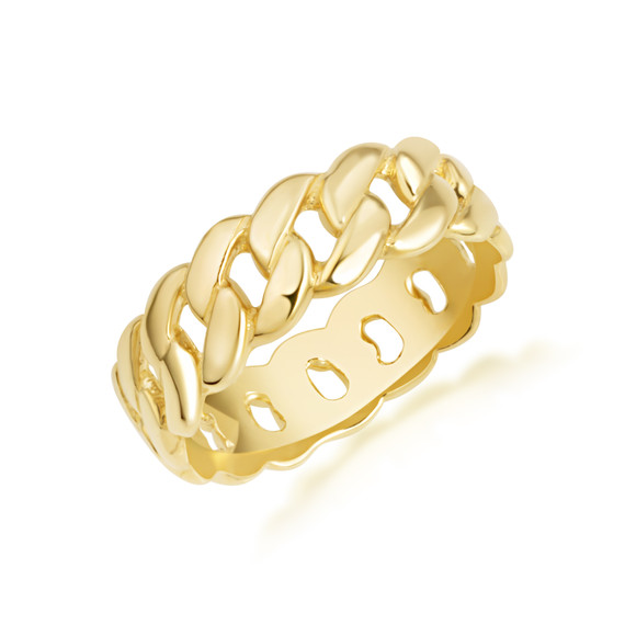 Yellow Gold Cuban Link Chain Ring 5mm