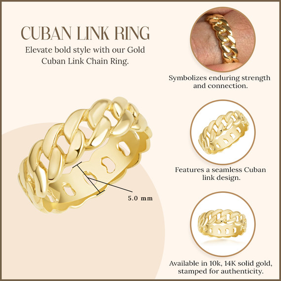 Gold Cuban Link Chain Ring 5mm (Available in Yellow Gold, Rose Gold, White Gold)