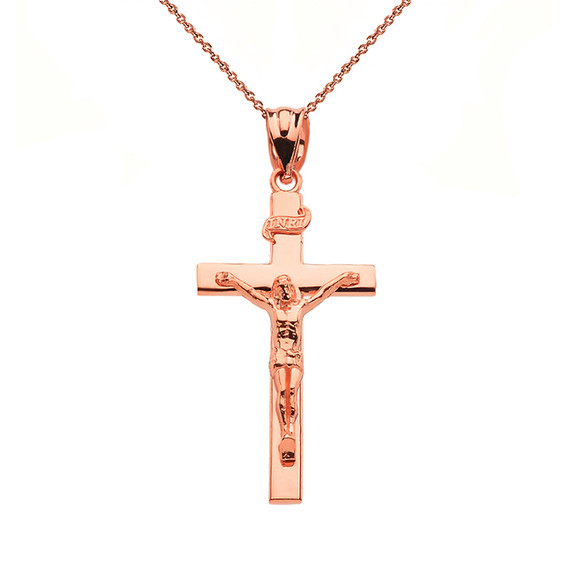 Rose Gold Jesus Crucifix Cross Pendant Necklace ( 1.18")