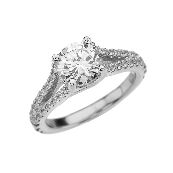 White Gold Double Raw Engagement/Proposal Ring With Cubic Zirconia