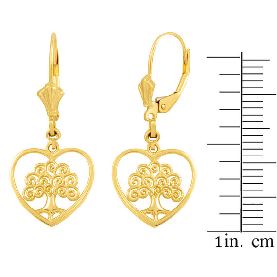 14k Yellow Gold Tree of Life Open Heart Filigree Pendant Necklace Earring Set