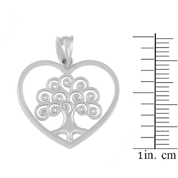 14k White Gold Tree of Life Open Heart Filigree Pendant Necklace Earring Set