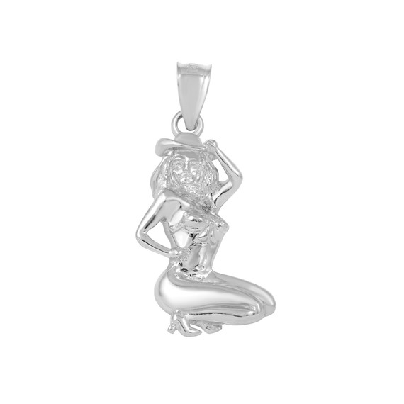 White Gold Beach Bikini Cowgirl Pendant Necklace