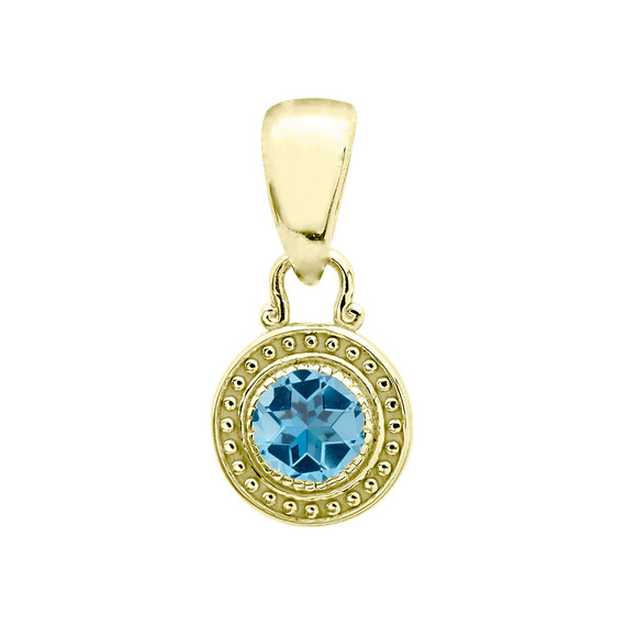 Solitaire Blue Topaz Yellow Gold Pendant Necklace