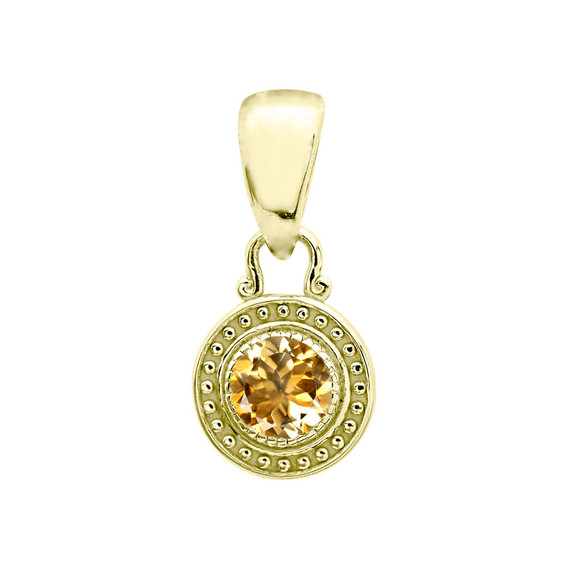 Solitaire Citrine Yellow Gold Pendant Necklace