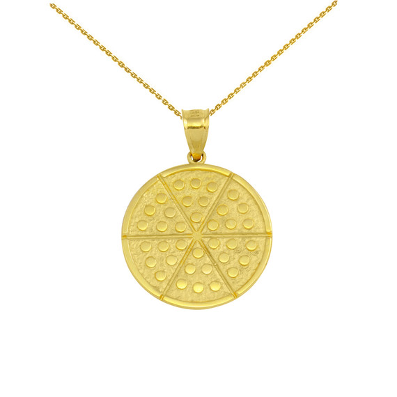 Yellow Gold Six Slice Pizza Circle Pendant Necklace