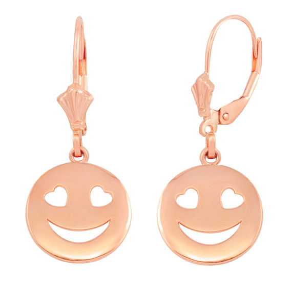 Gold Heart Eyes Smiley Face Earring Set(Available in Yellow/Rose/White Gold)
