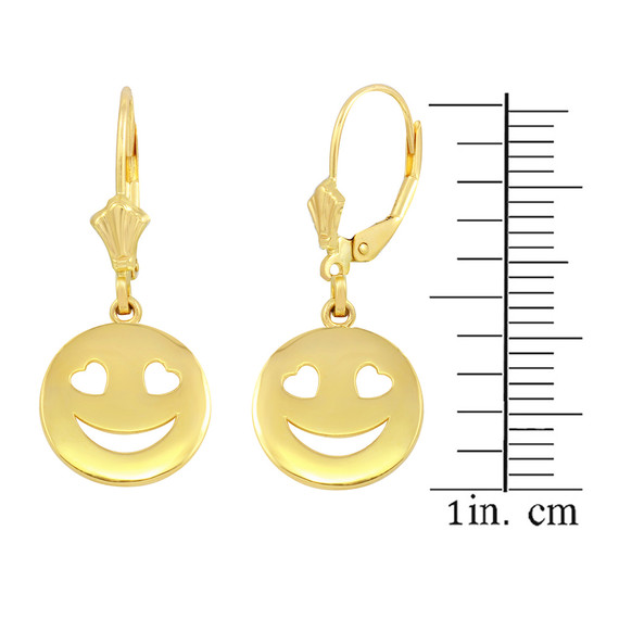 Gold Heart Eyes Smiley Face Earring Set(Available in Yellow/Rose/White Gold)