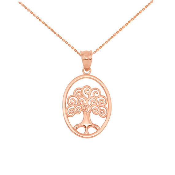 Rose Gold Tree of Life Filigree Swirl Celtic Pendant Necklace