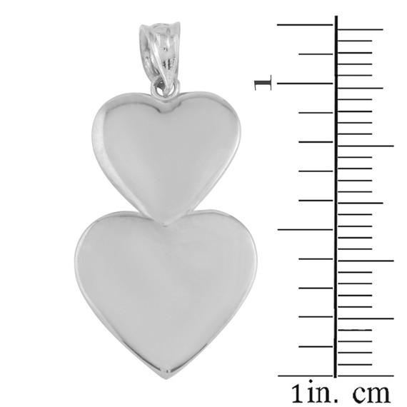 Solid White Gold Two Stacked Hearts Love Pendant Necklace