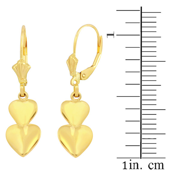 Gold Two Stacked Hearts Love Earring Set(Available In Yellow/Rose/White Gold)