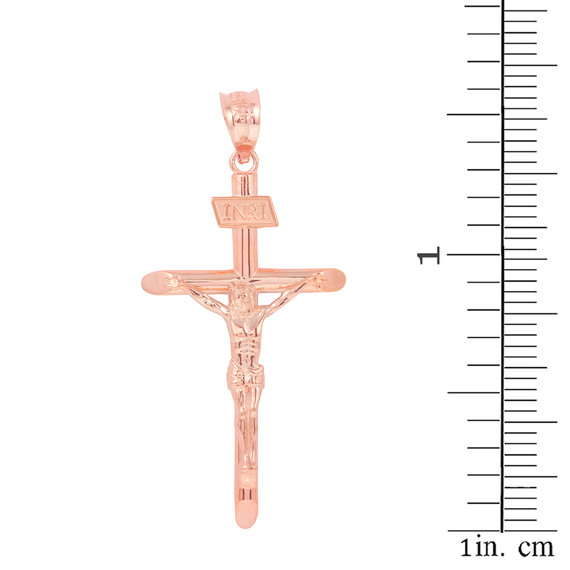 Solid Rose Gold INRI Cross Pendant Necklace ( 1.60")