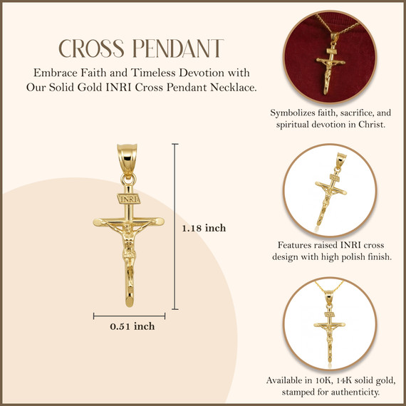 Solid Gold INRI Cross Pendant Necklace (Available in Yellow/Rose/White Gold)