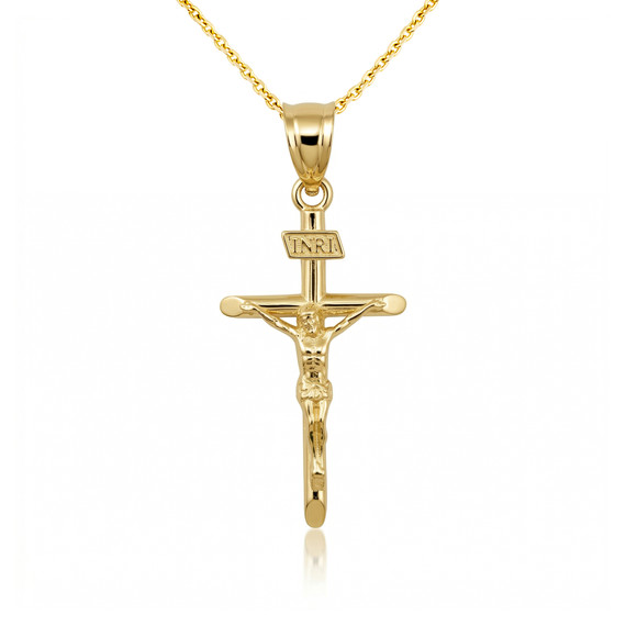 Solid Gold INRI Cross Pendant Necklace (Available in Yellow/Rose/White Gold)