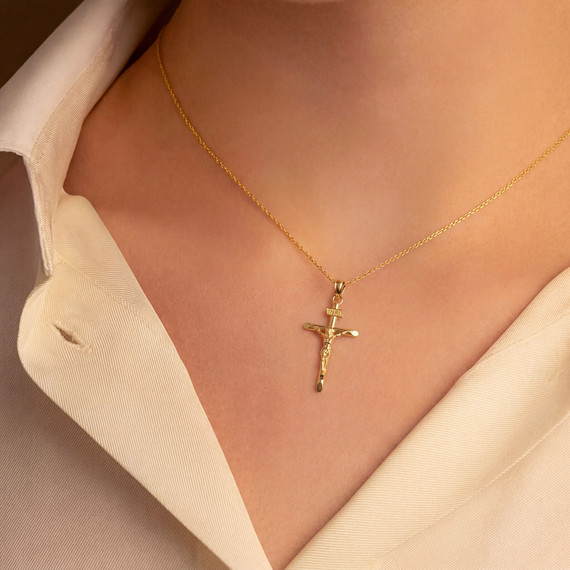 Solid Gold INRI Cross Pendant Necklace (Available in Yellow/Rose/White Gold)