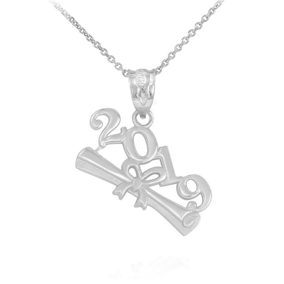 Solid White Gold Class of 2019 Graduation Pendant Necklace