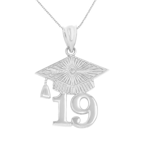 Solid White Gold 2019 Graduation Cap Pendant Necklace