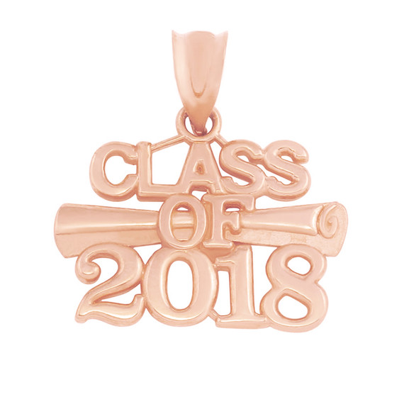 Solid Rose Gold Class of 2018 Graduation Certificate Pendant Necklace