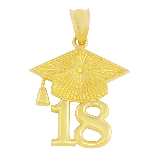 Solid Yellow Gold 2018 Graduation Cap Pendant Necklace