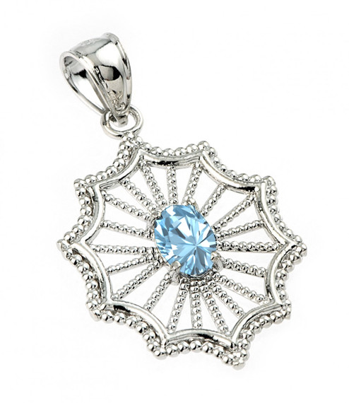 Sterling Silver Beautiful Modern Filigree Blue Topaz Birthstone Pendant Necklace