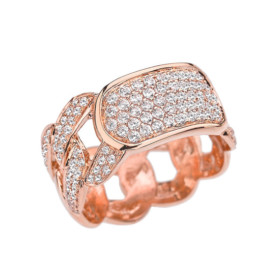 Rose Gold Diamond Personalized ID Cuban Link Fancy Ring