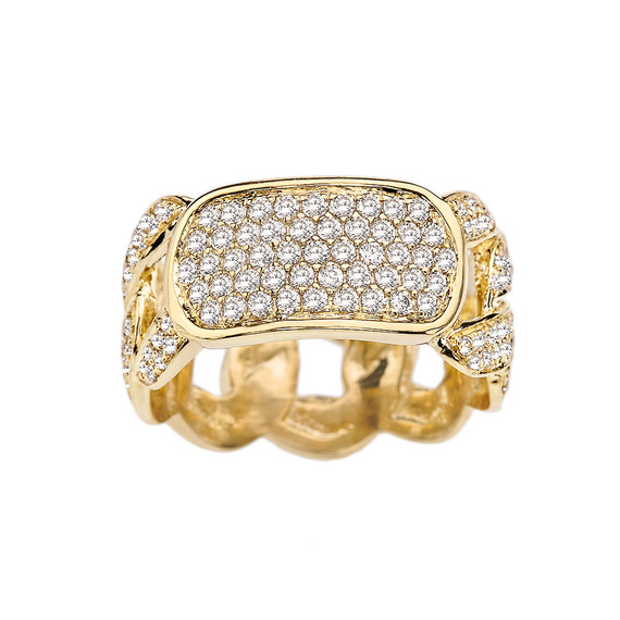 Gold Diamond Personalized ID Cuban Link Fancy Ring