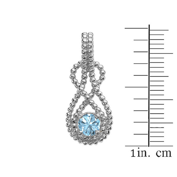 White Gold Beaded 5 mm Genuine Aquamarine Double Infinity Hidden Bail Pendant