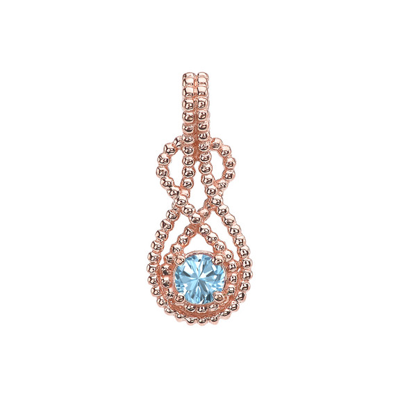 Rose Gold Beaded 5 mm Genuine Aquamarine Double Infinity Hidden Bail Pendant