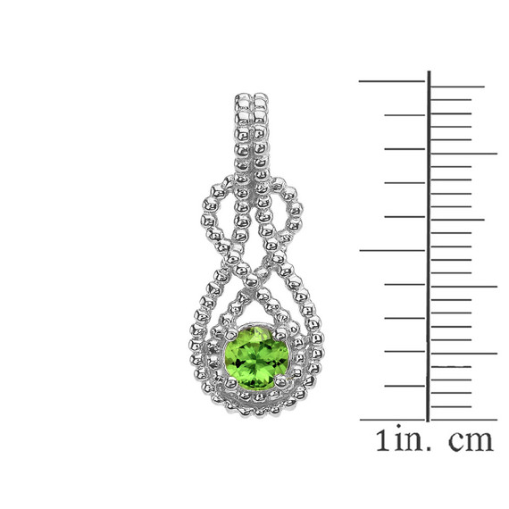 White Gold Beaded 5 mm Genuine Peridot Double Infinity Hidden Bail Pendant