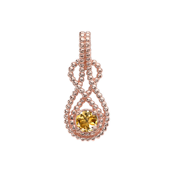 Rose Gold Beaded 5 mm Genuine Citrine Double Infinity Hidden Bail Pendant