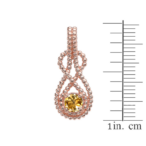 Rose Gold Beaded 5 mm Genuine Citrine Double Infinity Hidden Bail Pendant