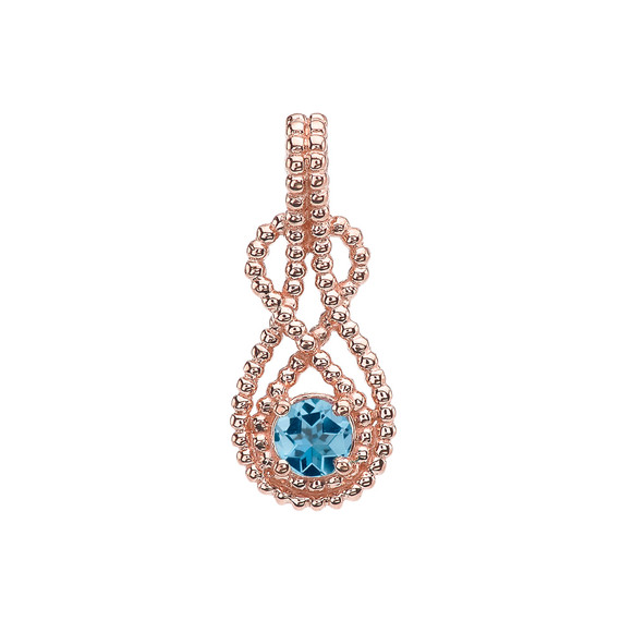 Rose Gold Beaded 5 mm Genuine Blue Topaz Double Infinity Hidden Bail Pendant