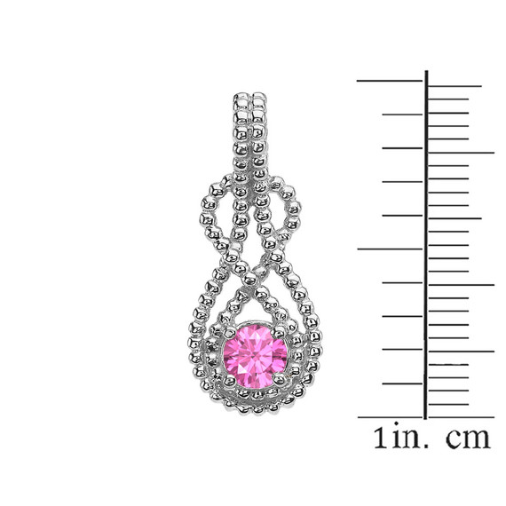 Sterling Silver Beaded 5 mm October Birthstone Pink Cubic Zirconia Double Infinity Hidden Bail Pendant