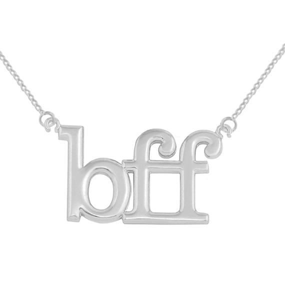 14k Solid White Gold BFF Best Friends Forever Sideways Pendant Necklace