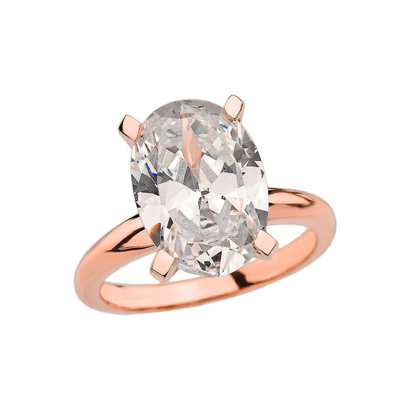 Rose Gold Oval Shape Cubic Zirconia Engagement/Proposal Solitaire Ring