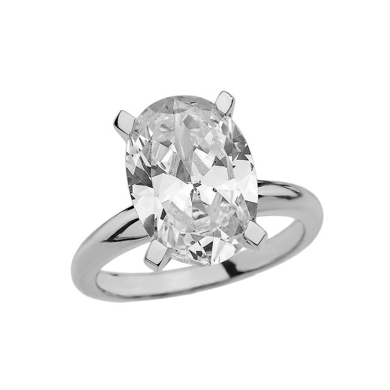 White Gold Oval Shape Cubic Zirconia Engagement/Proposal Solitaire Ring