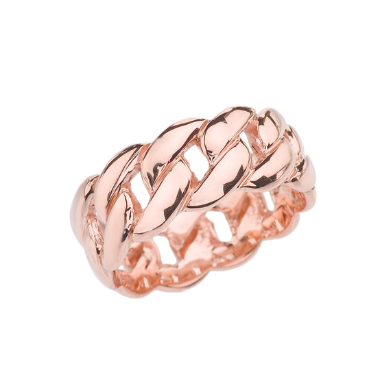 Rose Gold Cuban Chain Link Band Ring 8 mm