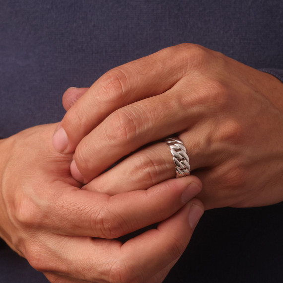 Silver Cuban Link Chain Ring 8mm