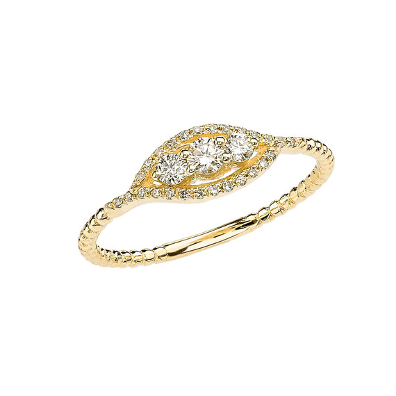 Yellow Gold Dainty Three Stone Diamond Rope Design Engagement/Promise Ring